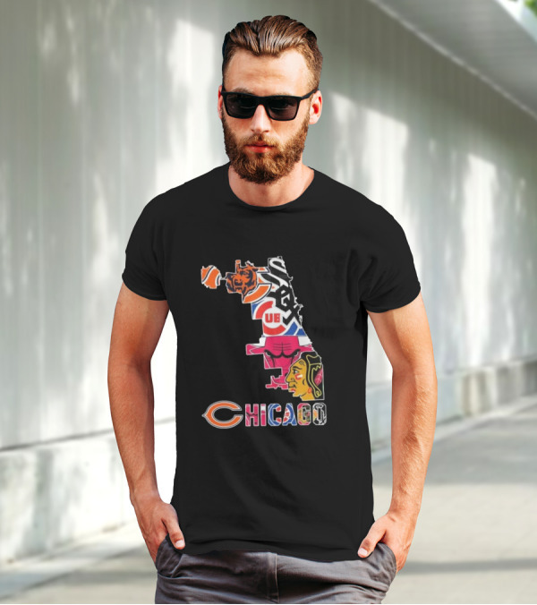 Chicago Cubs White Sox Bulls Bears Blackhawks Maps T-Shirt