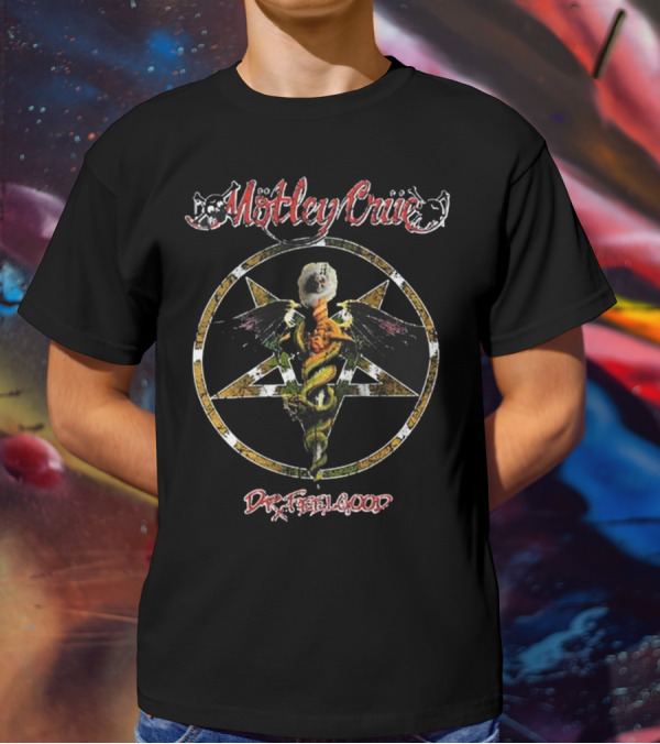 Motley Crue Dr. Feelgood Caduceus Pentagram T-Shirt