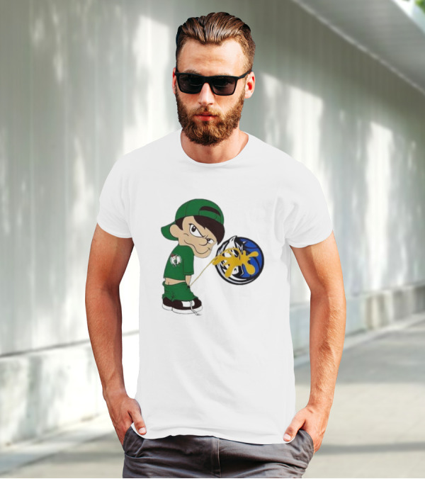 Little Boy Boston Celtics Piss On Dallas Mavericks Logo T-Shirt