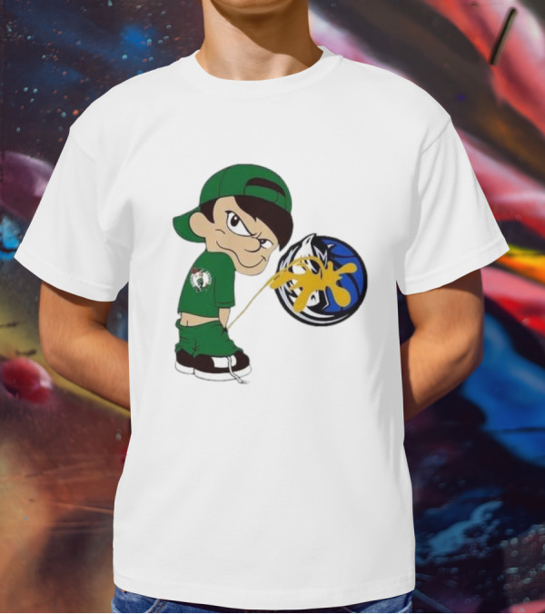 Little Boy Boston Celtics Piss On Dallas Mavericks Logo T-Shirt