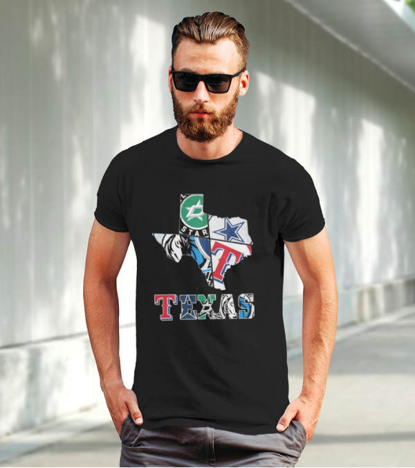 Texas Sports Teams Dallas Stars Dallas Cowboys Dallas Mavericks Texas Rangers Logos T-Shirt