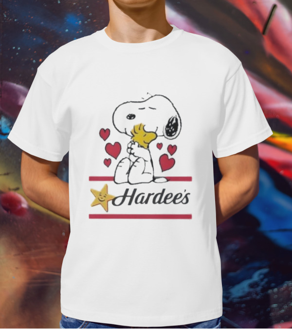 Snoopy And Woodstock Loving Hardee's With Hearts And Star T-Shirt