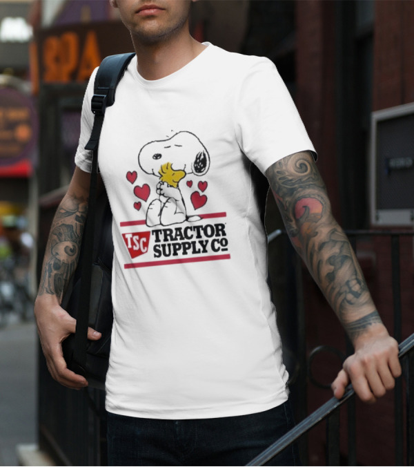 Snoopy Woodstock Hearts Tractor Supply Co Logo With TSC Emblem T-Shirt