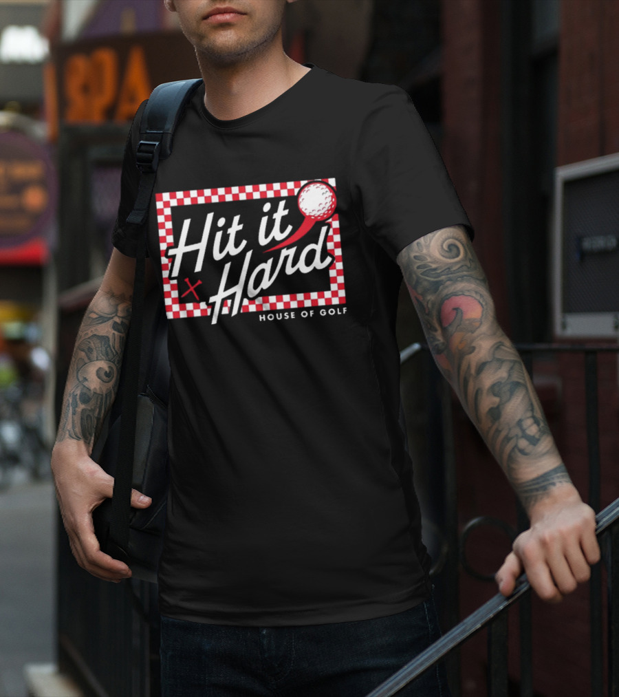 Hit It Hard Checkerboard House Of Golf Red White Golf Ball T-Shirt