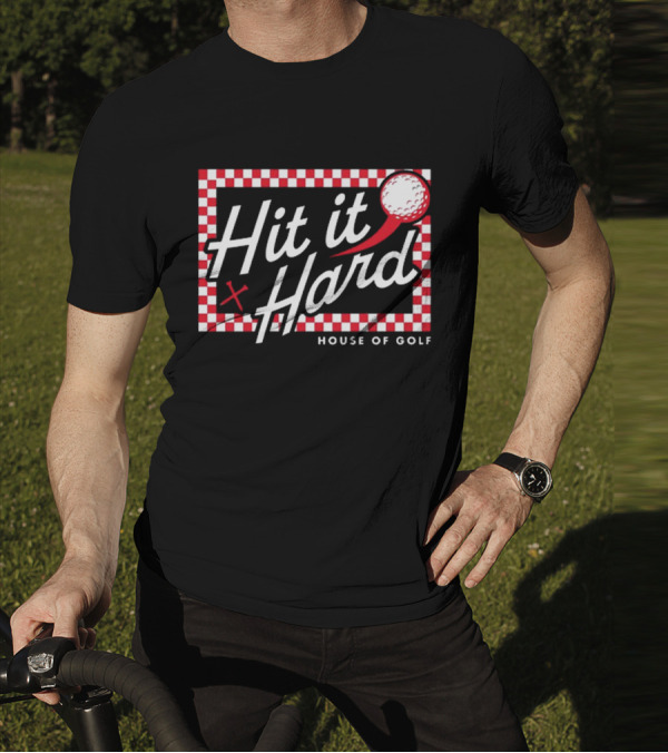 Hit It Hard Checkerboard House Of Golf Red White Golf Ball T-Shirt
