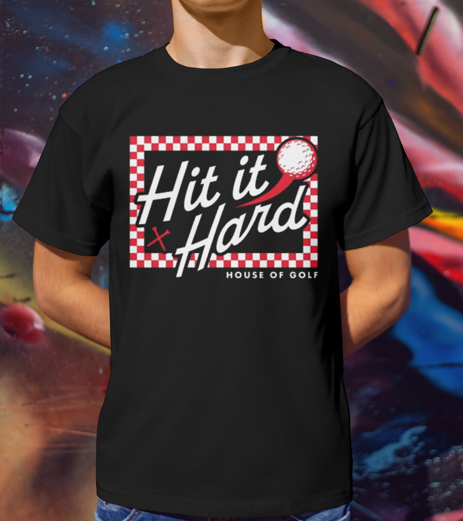 Hit It Hard Checkerboard House Of Golf Red White Golf Ball T-Shirt