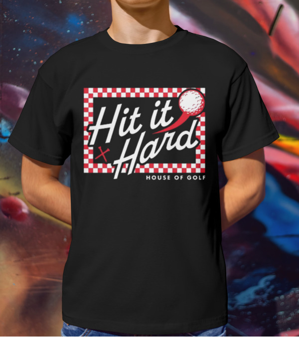 Hit It Hard Checkerboard House Of Golf Red White Golf Ball T-Shirt