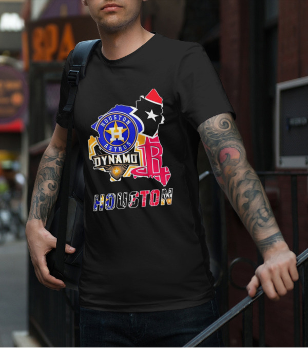 Houston Astros Dynamo Rockets Texas Map Sports Team T-Shirt