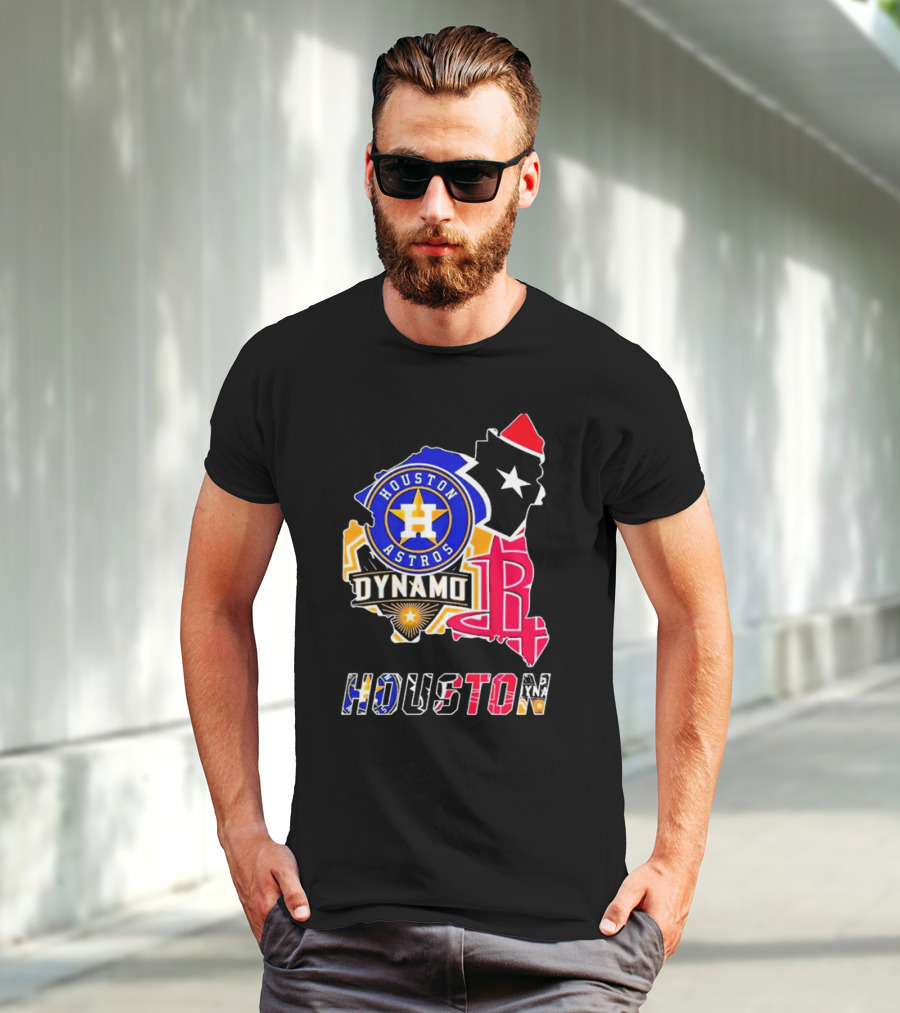 Houston Astros Dynamo Rockets Texas Map Sports Team T-Shirt