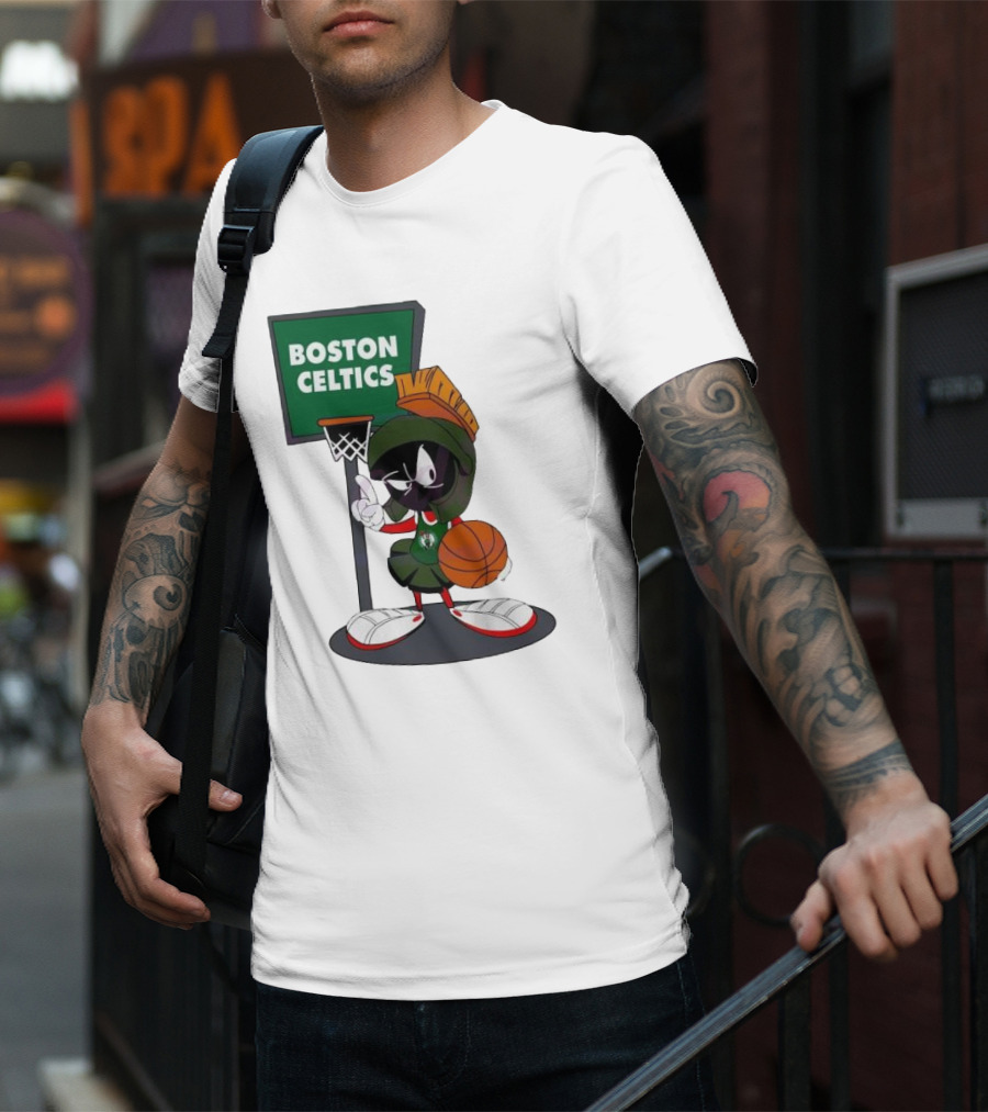 Boston Celtics Looney Tunes Marvin The Martian Basketball Hoop T-Shirt