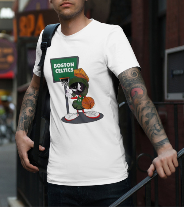 Boston Celtics Looney Tunes Marvin The Martian Basketball Hoop T-Shirt