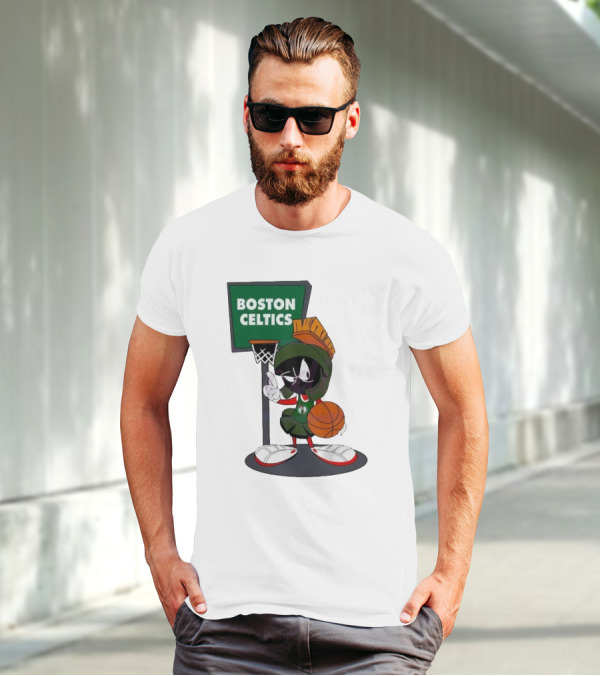 Boston Celtics Looney Tunes Marvin The Martian Basketball Hoop T-Shirt