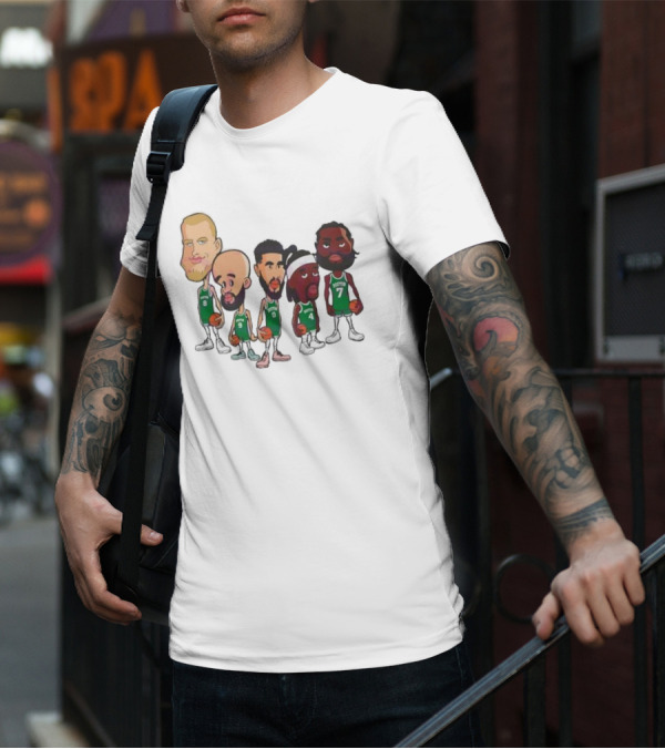 Caricature Boston Celtics Players NBA Basketball Cartoon Team Characters T-Shirt