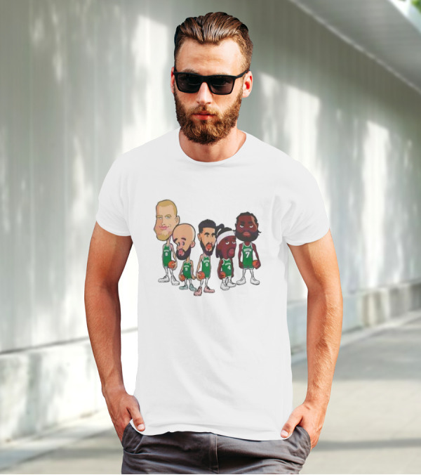 Caricature Boston Celtics Players NBA Basketball Cartoon Team Characters T-Shirt