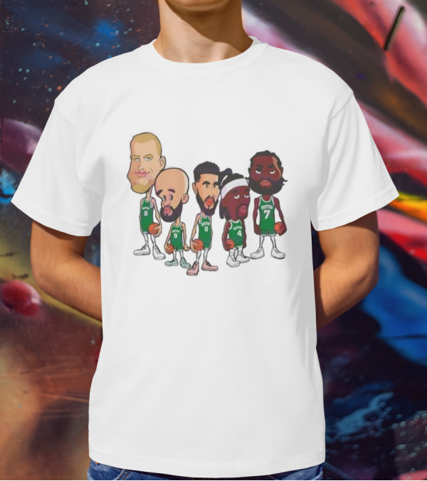 Caricature Boston Celtics Players NBA Basketball Cartoon Team Characters T-Shirt