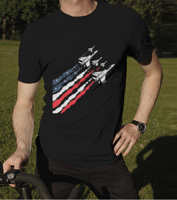 Vintage Patriotic Fighter Jet Airplane With American Flag Trail T-Shirt