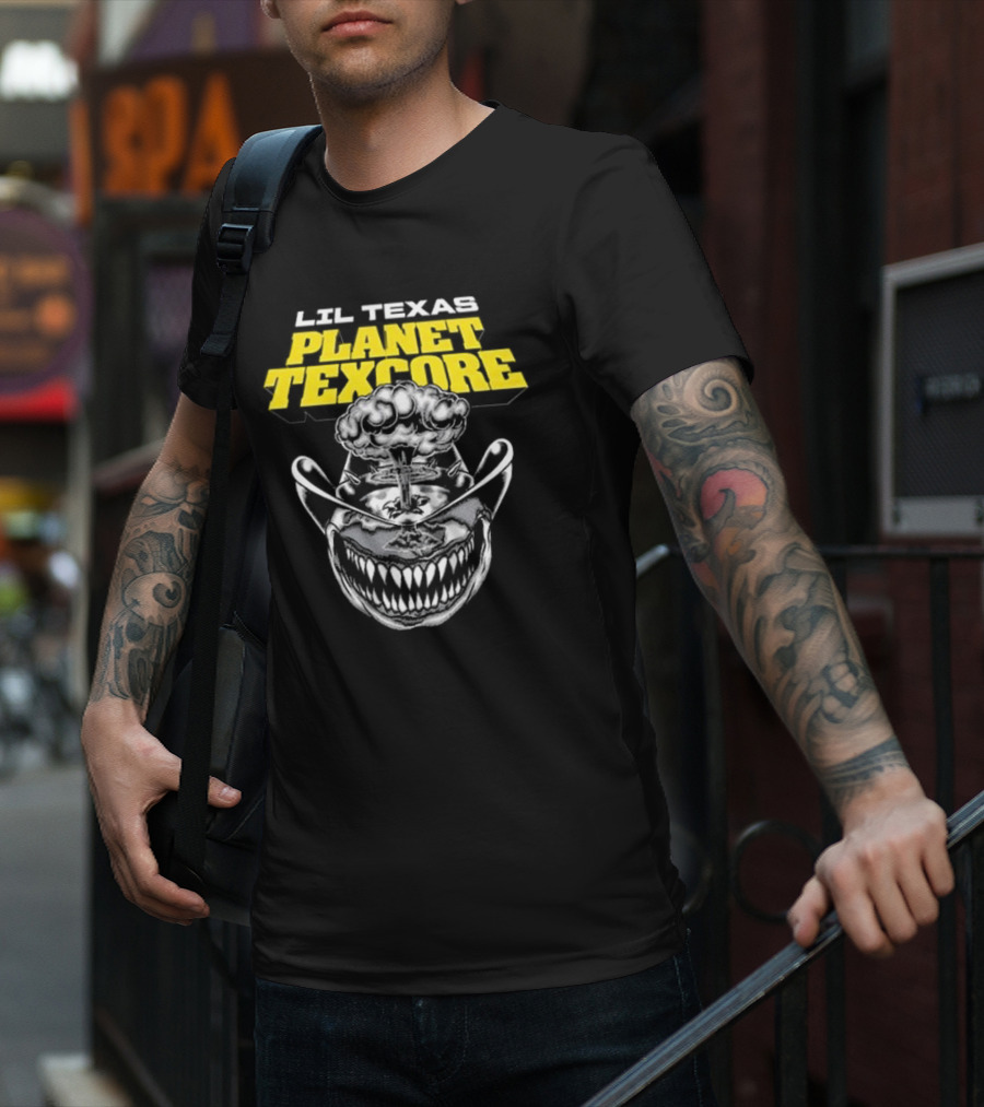 LIL TEXAS PLANET TEXCORE Smiling Skull With Mushroom Cloud And Cowboy Hat T-Shirt