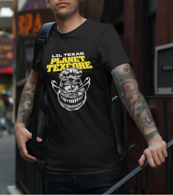 LIL TEXAS PLANET TEXCORE Smiling Skull With Mushroom Cloud And Cowboy Hat T-Shirt