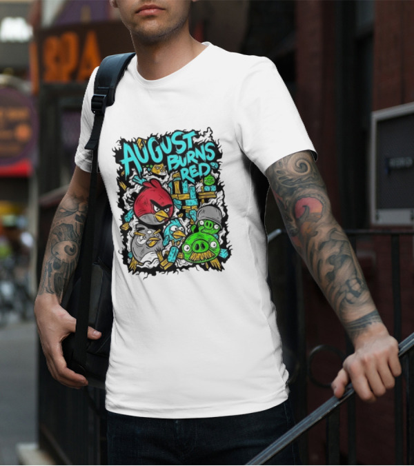 August Burns Red Angry Birds Throwback Collage With Pigs And Birds T-Shirt