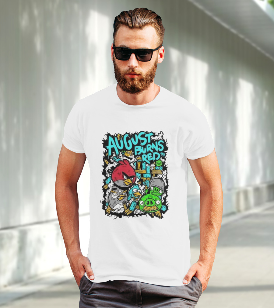 August Burns Red Angry Birds Throwback Collage With Pigs And Birds T-Shirt