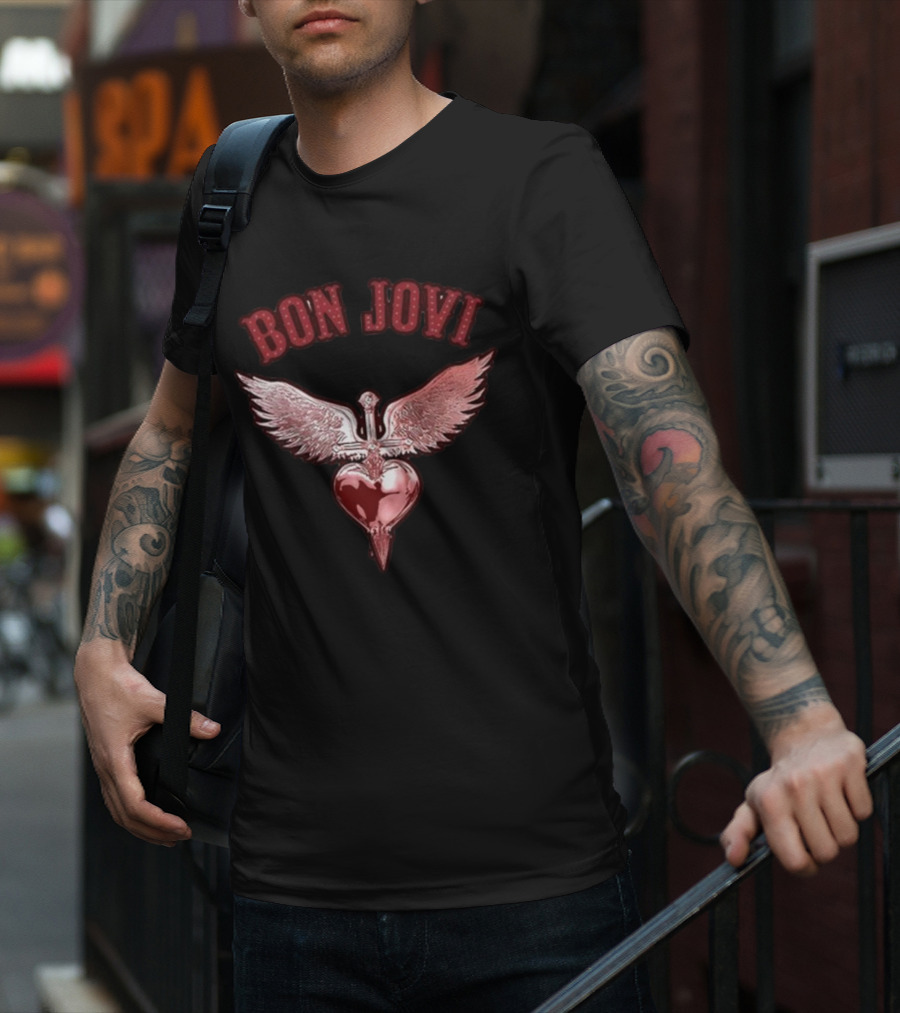 Bon Jovi Forever Red Winged Heart Dagger T-Shirt