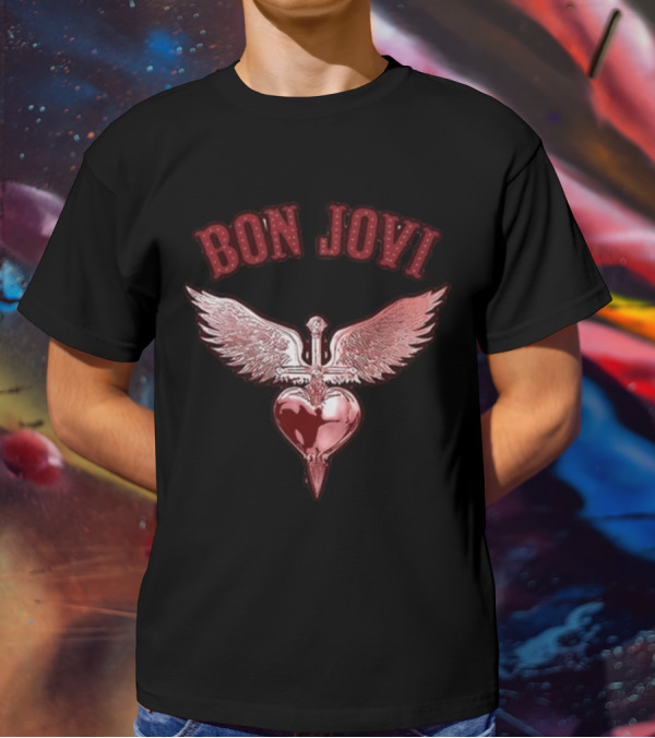 Bon Jovi Forever Red Winged Heart Dagger T-Shirt