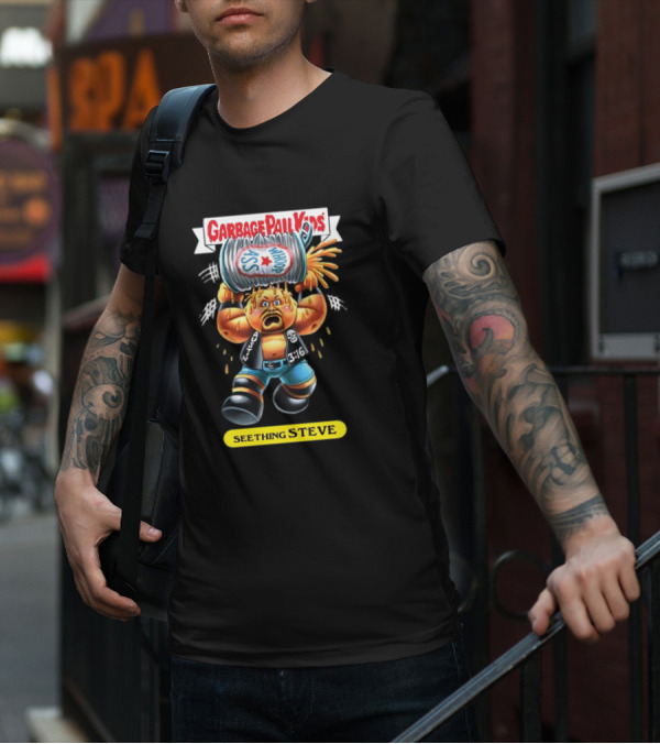 Garbage Pail Kids Seething Steve 3:16 Parody Character With Exploding Trash Can T-Shirt