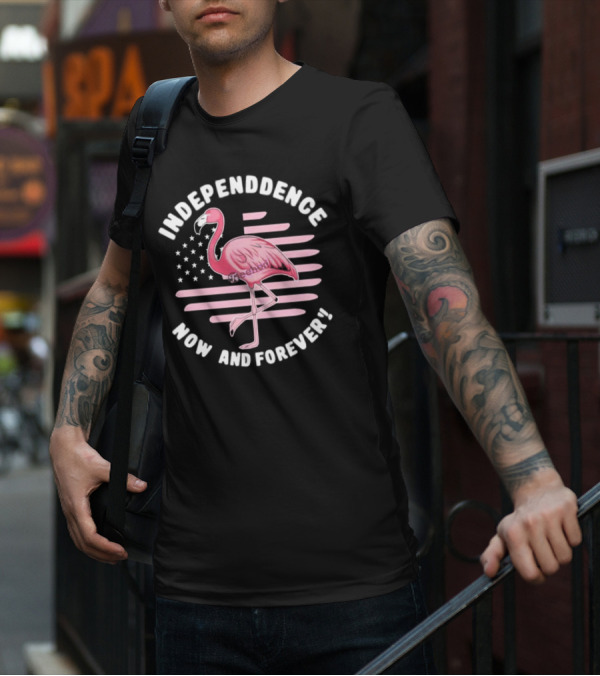 Independence Now And Forever Flamingo America Flag T-Shirt