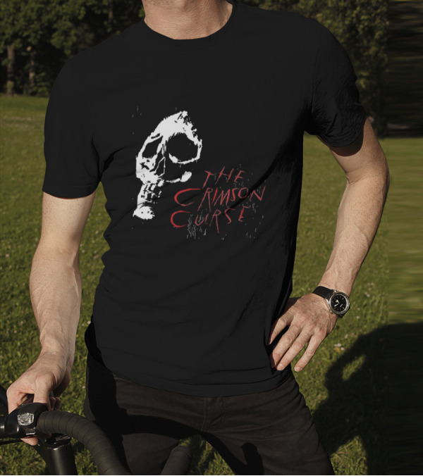 The Crimson Curse Skull White And Red Text With Skull T-Shirt