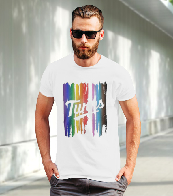 Twins Pride Day Rainbow Brush Strokes T-Shirt