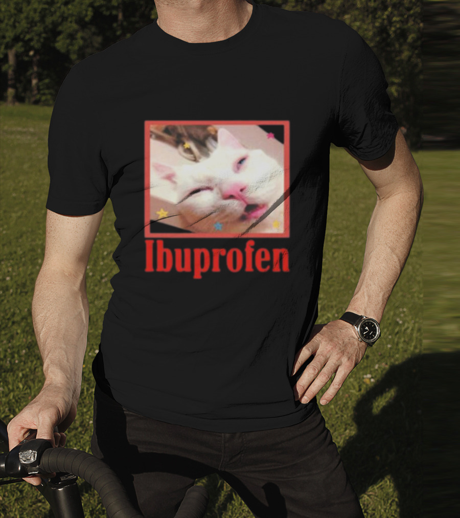 Ibuprofen Meme Cat With Distorted Face And Stars T-Shirt