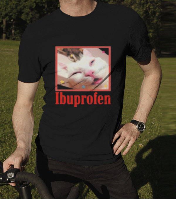 Ibuprofen Meme Cat With Distorted Face And Stars T-Shirt