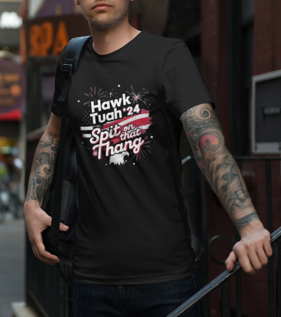 Hawk Tuah 24 Spit On That Thang American Flag Fireworks Eagle T-Shirt