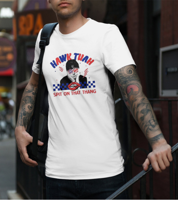 Hawk Tuah Spit On That Thang Lip Checkered Sunglasses T-Shirt