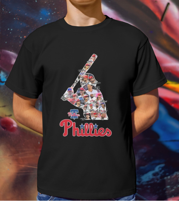 Phillies Baseball Icons Collage With Player Signatures T-Shirt