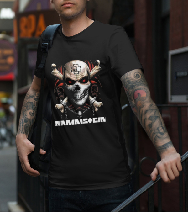 Rammstein Skull Crossbones Red Eyes Chain T-Shirt