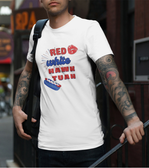 Red White Hawk Tuah Lips Hotdog T-Shirt