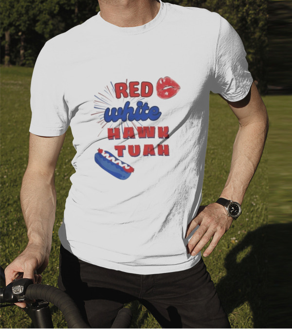 Red White Hawk Tuah Lips Hotdog T-Shirt