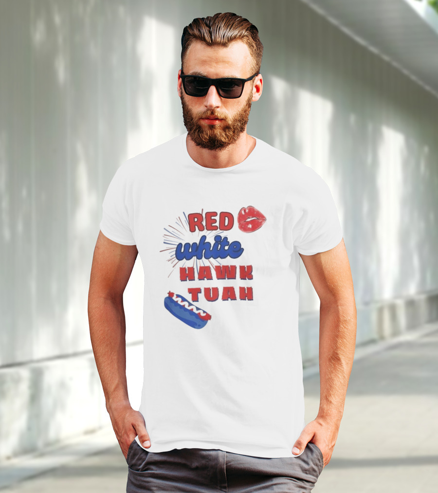 Red White Hawk Tuah Lips Hotdog T-Shirt