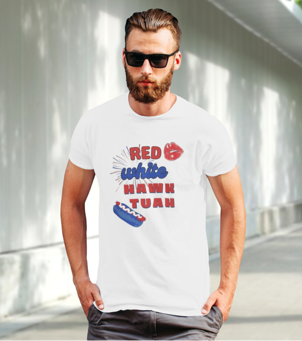 Red White Hawk Tuah Lips Hotdog T-Shirt