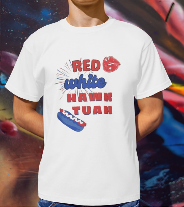 Red White Hawk Tuah Lips Hotdog T-Shirt