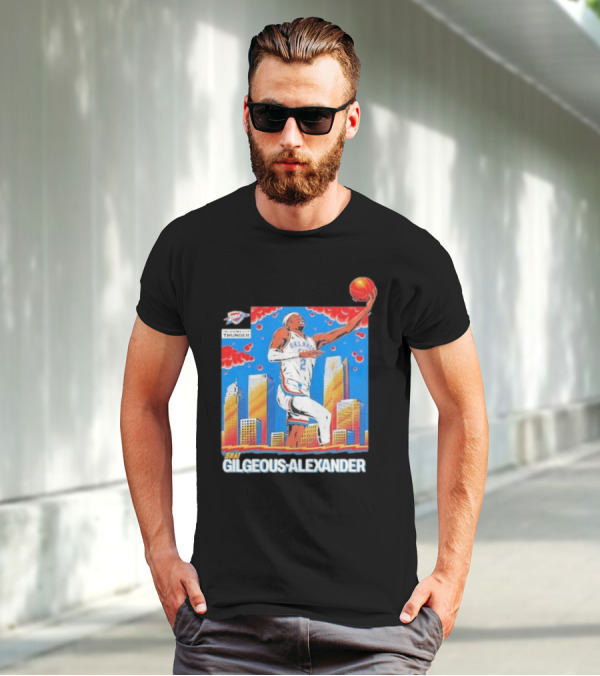 Oklahoma City Thunder Shai Gilgeous-Alexander Skyline Basketball Playoff T-Shirt