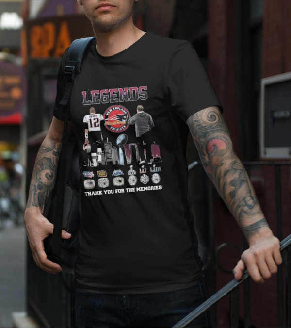 Legends New England Patriots Tom Brady Bill Belichick Thank You For The Memories Rings T-Shirt