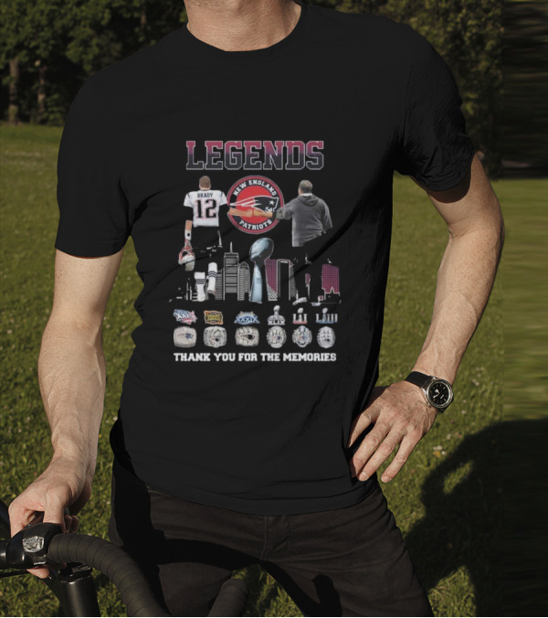 Legends New England Patriots Tom Brady Bill Belichick Thank You For The Memories Rings T-Shirt
