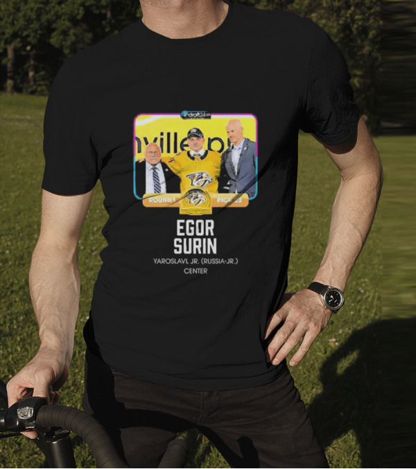 Draft24 Egor Surin Nashville Predators Round 1 Pick 22 Yaroslavl Jr. Russia Center T-Shirt