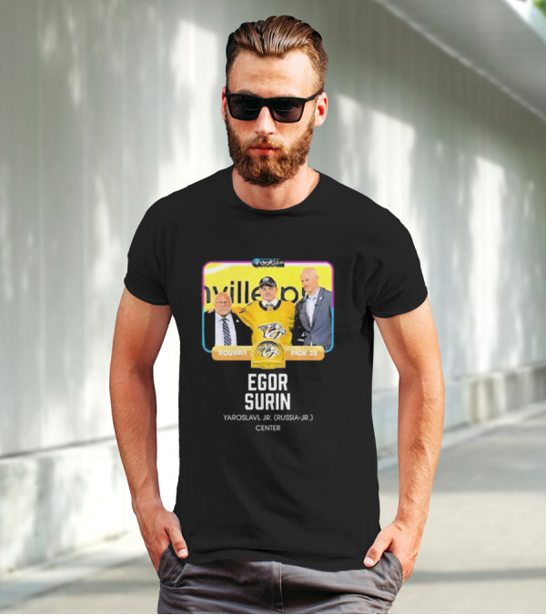 Draft24 Egor Surin Nashville Predators Round 1 Pick 22 Yaroslavl Jr. Russia Center T-Shirt