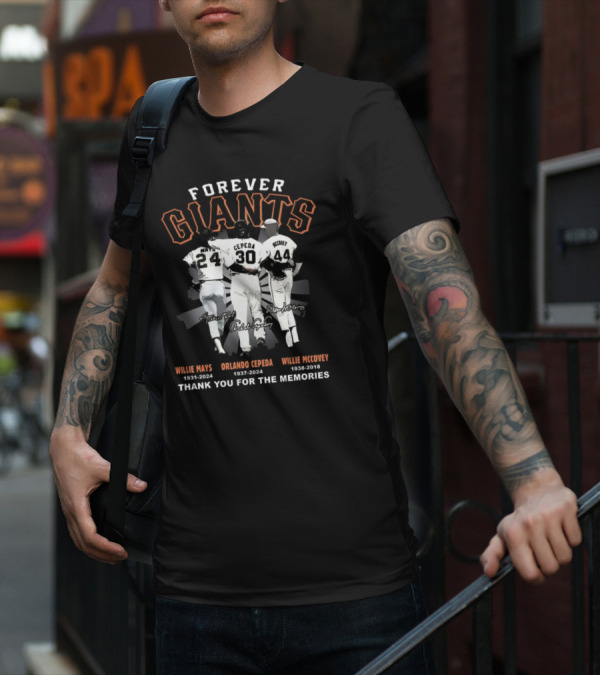 Forever Giants Willie Mays Orlando Cepeda Willie McCovey Thank You For The Memories T-Shirt