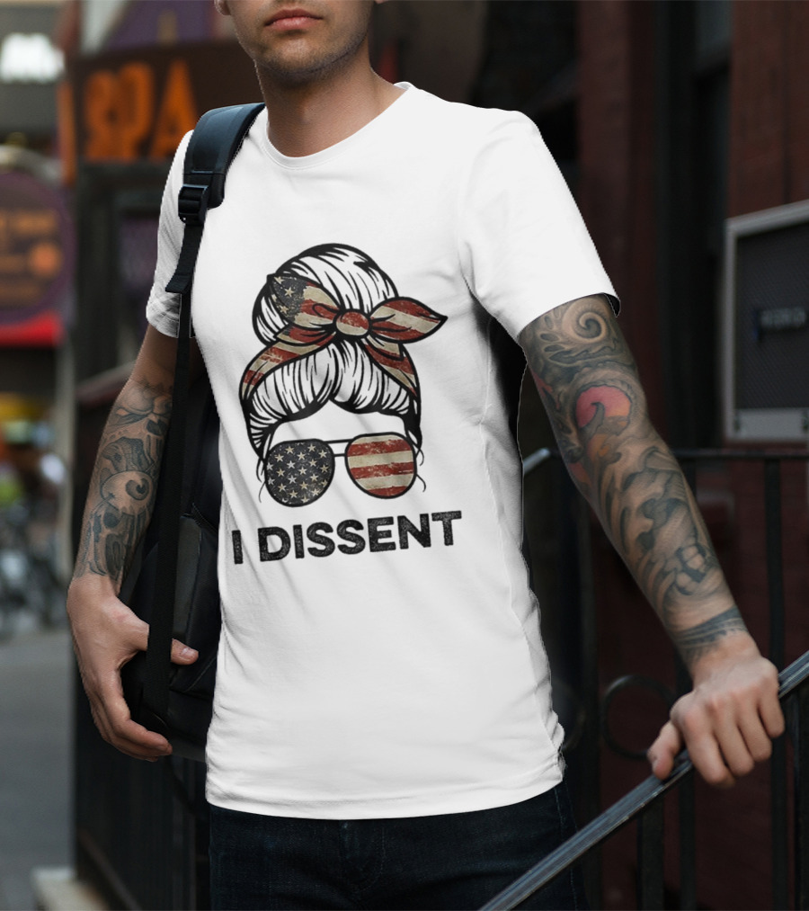 Messy Bun I Dissent USA Flag Vintage Sunglasses Bow T-Shirt