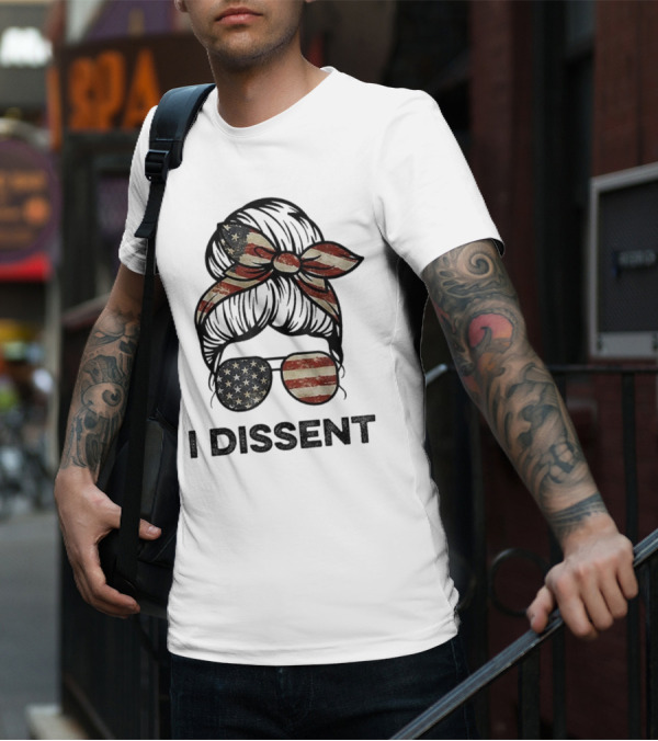 Messy Bun I Dissent USA Flag Vintage Sunglasses Bow T-Shirt