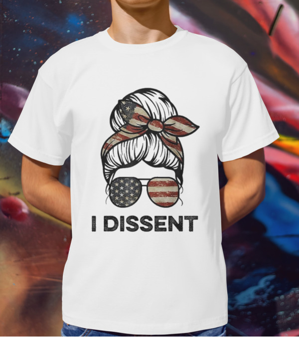 Messy Bun I Dissent USA Flag Vintage Sunglasses Bow T-Shirt